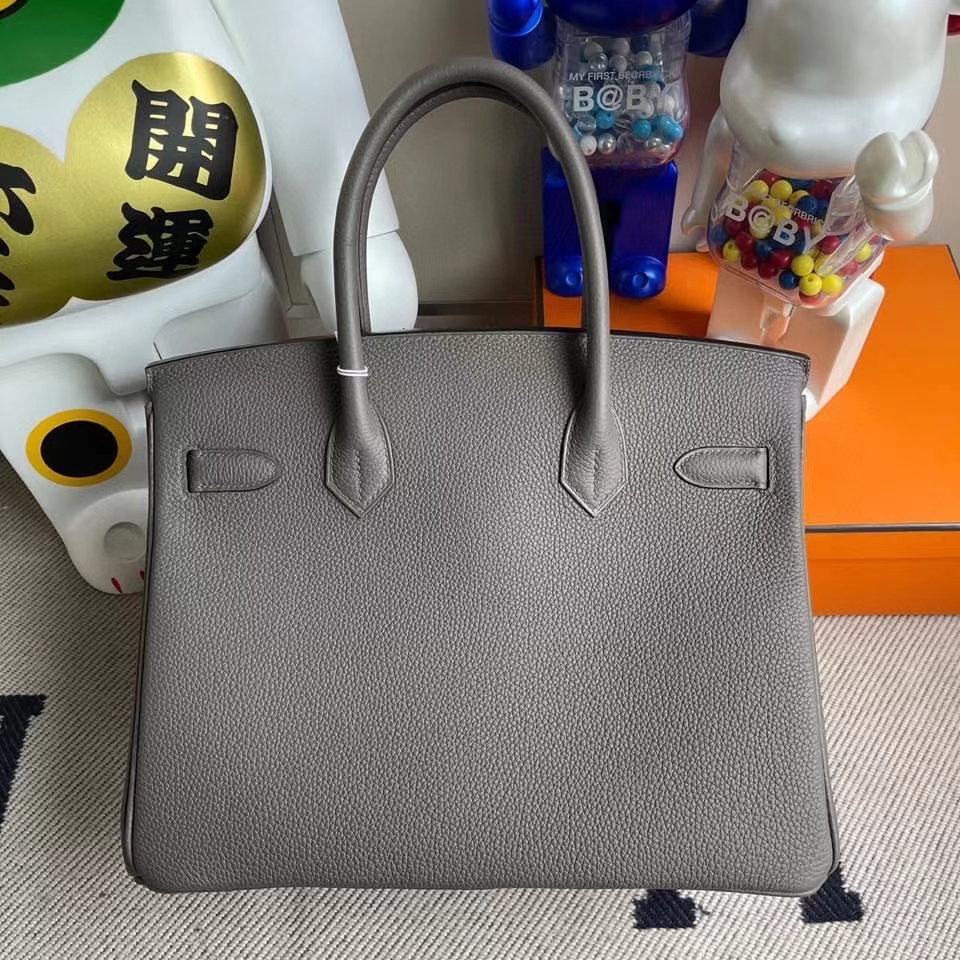 Hermès（爱马仕）Birkin 30cm 原厂小牛皮 8F 锡器灰 Etain 银扣 顶级手缝 现货
