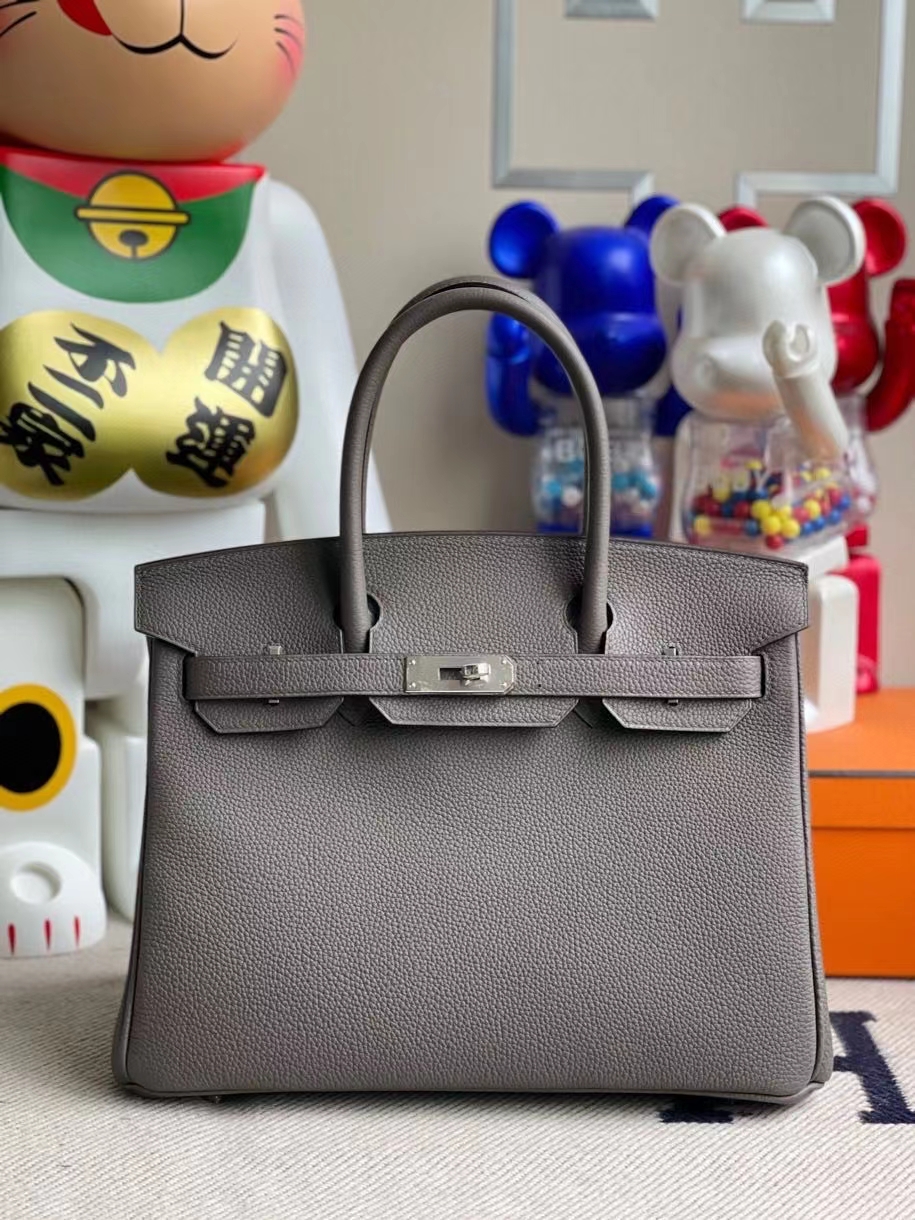 Hermès（爱马仕）Birkin 30cm 原厂小牛皮 8F 锡器灰 Etain 银扣 顶级手缝 现货