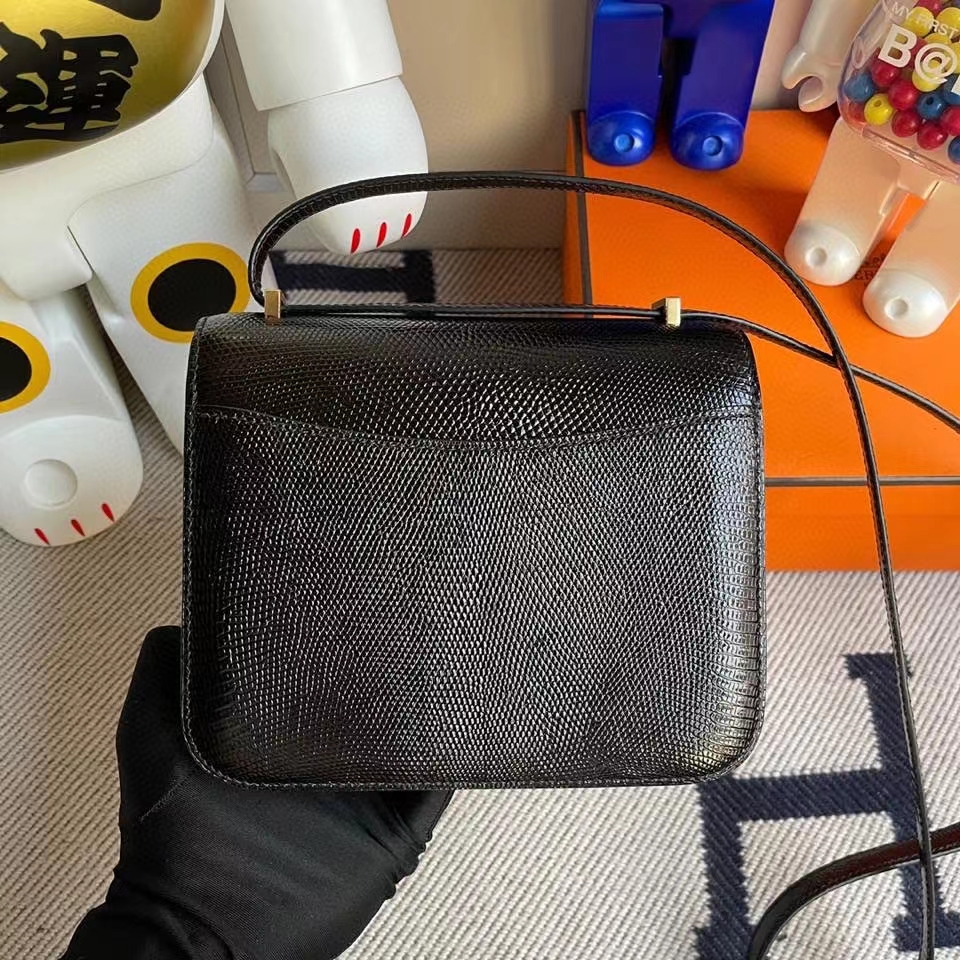 Hermès(爱马仕)Constance 18cm Lizard 进口亮面蜥蜴 ck89 黑色 Noir 金扣 顶级手缝-拉尔森鳄鱼皮具定制 - 爱马仕包包官网 Hermès(爱马仕)Constance 18cm Lizard 进口亮面蜥蜴 ck89 黑色 Noir 金扣 顶级手缝