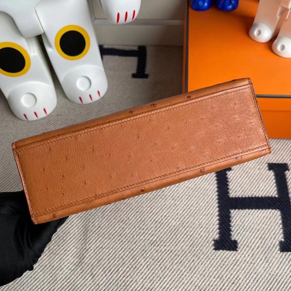 Hermès（爱马仕）Mini kelly pochette 22cm Ostrich kk鸵鸟 ck37 金棕色 Gold 金扣 顶级手缝 手拿包 晚宴包
