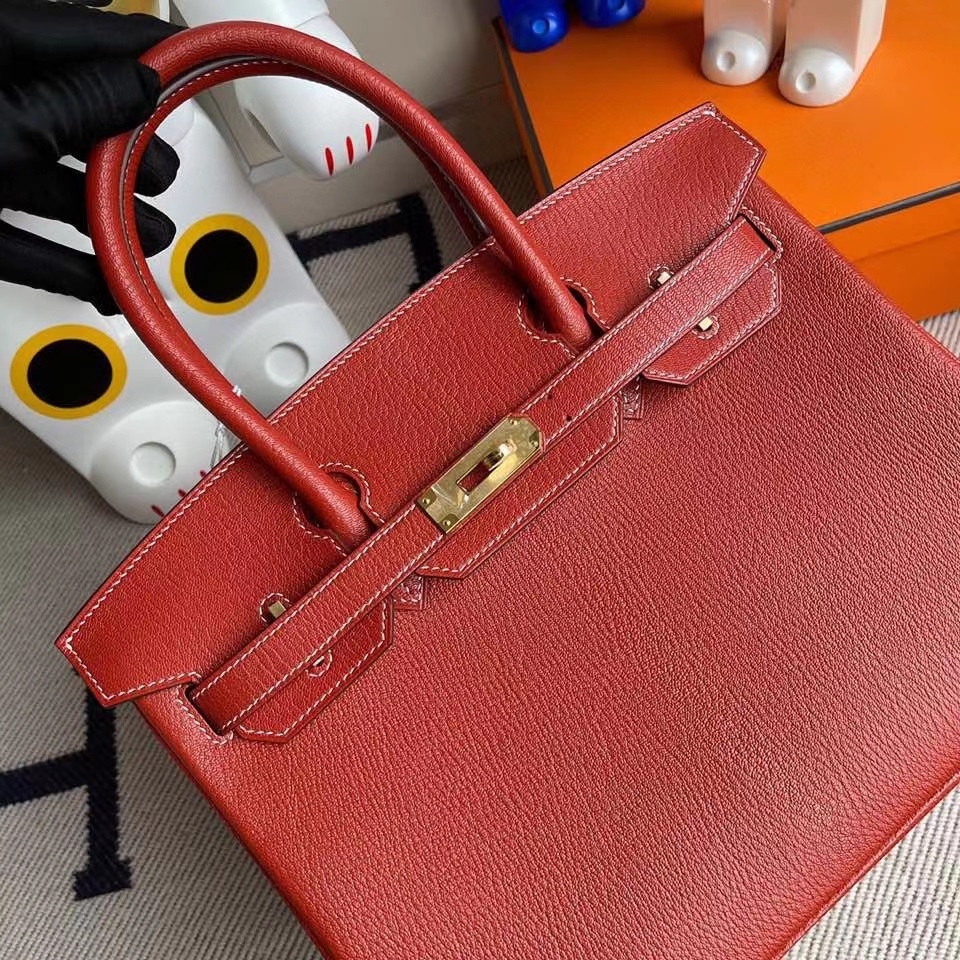 Hermès（爱马仕）Birkin 30cm 山羊皮 Chevre 三文鱼红 金扣 顶级手缝