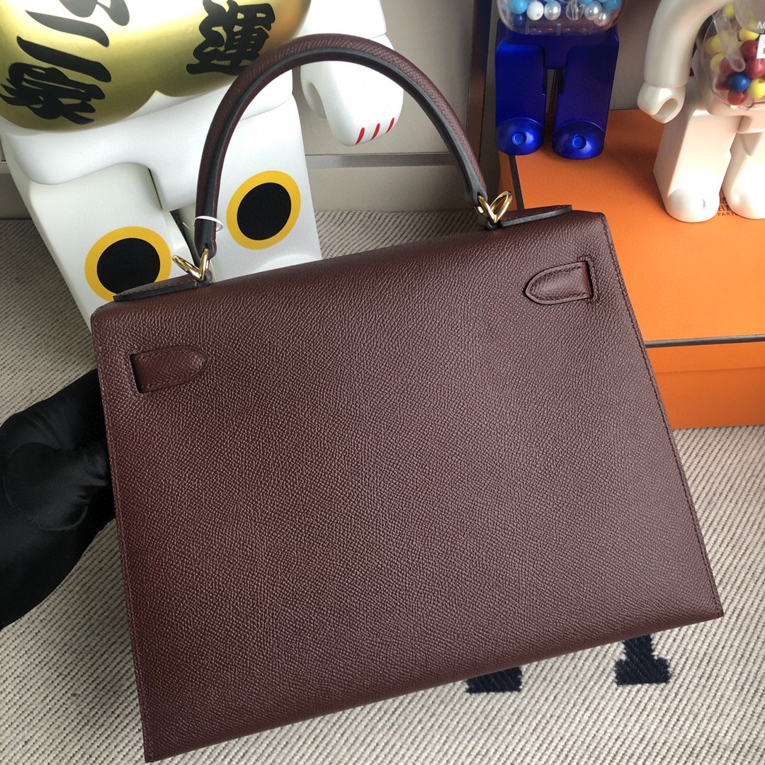 Hermès（爱马仕）Kelly 凯莉包 原厂掌纹皮 Epsom ck57 波尔多酒红 金扣 28cm 顶级手缝 现货