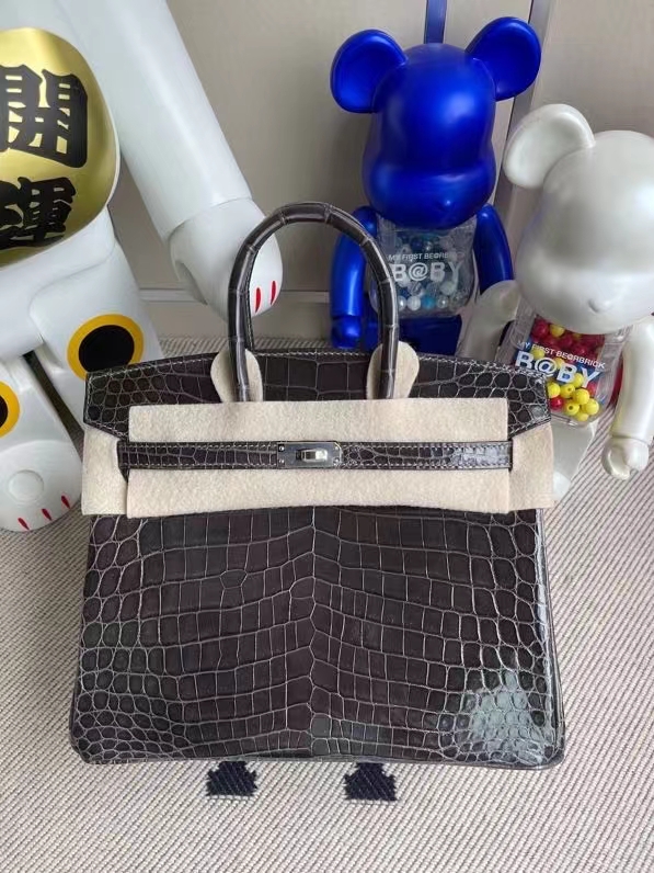 Hermès（爱马仕）Birkin 铂金包 Crocodile shiny 亮面鳄鱼 88 石墨灰 graphite 银扣 25cm
