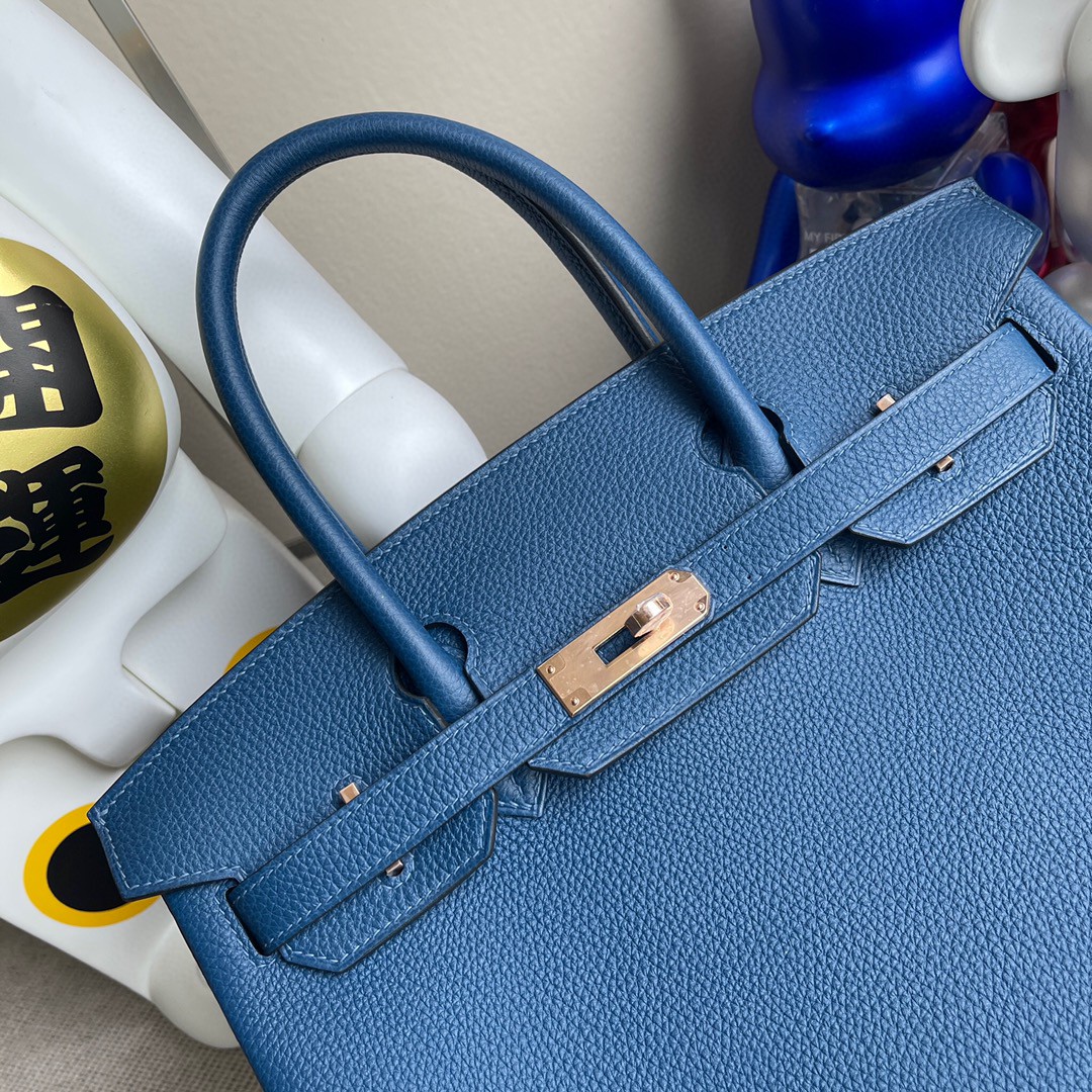Hermès（爱马仕）Birkin 铂金包 原厂小牛皮 togo 深邃蓝 deep blue 玫瑰金 30cm