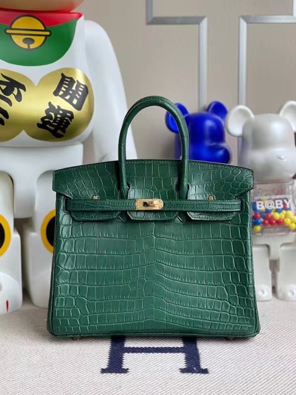 Hermès（爱马仕）Birkin 铂金包 Crocodile matt 雾面鳄鱼 翠绿色 金扣 25cm 顶级手缝