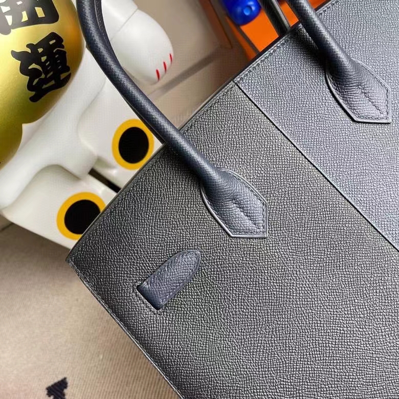Hermès（爱马仕）Birkin 铂金包 Epsom 外缝 午夜蓝拼黑色内拼坦桑尼亚蓝 金扣 30cm 定制