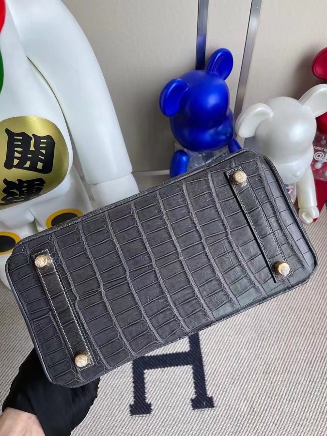 Hermès（爱马仕）Birkin 铂金包 Alligator matt 雾面鳄鱼 ck88 石墨灰 Graphite 金扣 25cm 顶级手缝