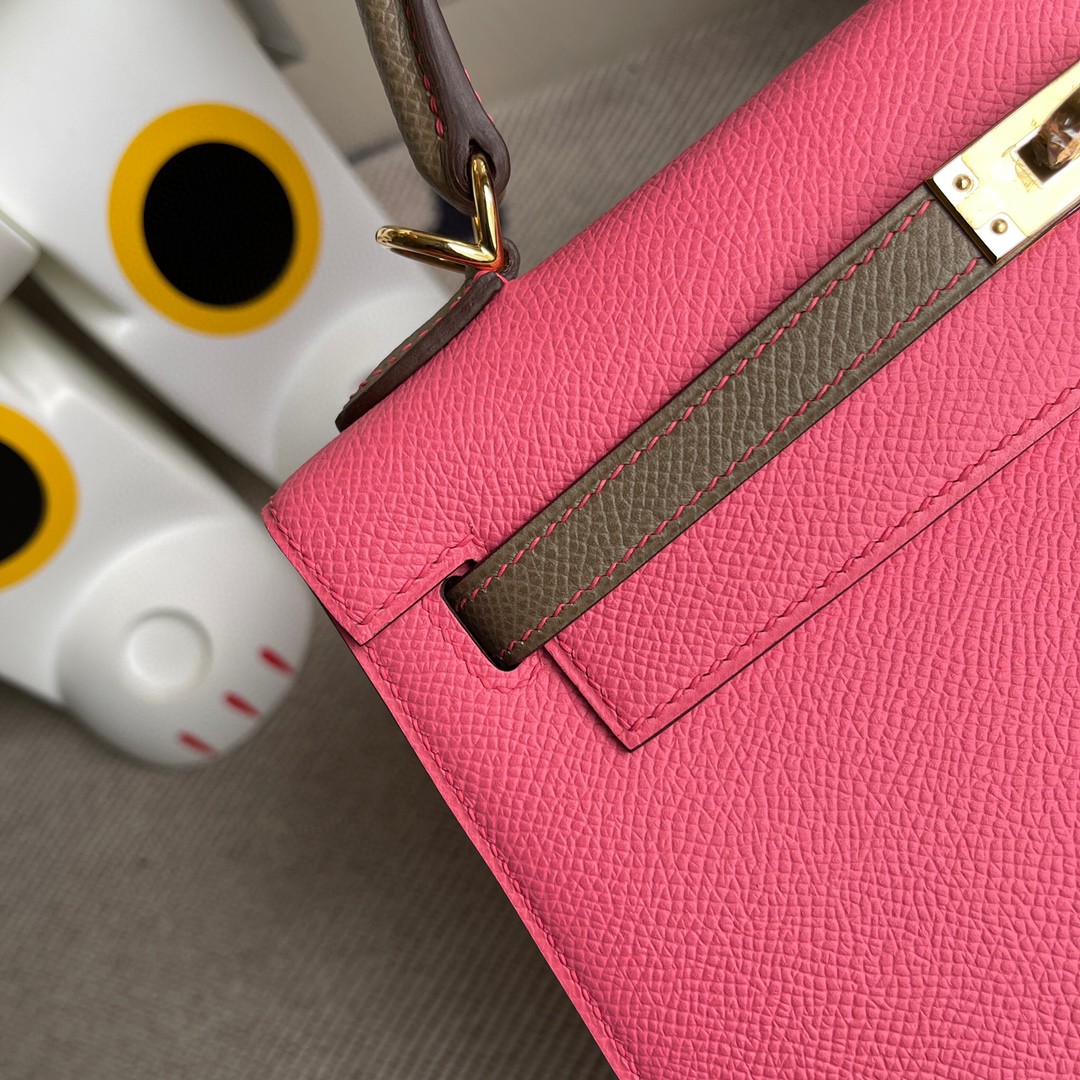 Hermès（爱马仕）Kelly 凯莉包 Epsom 原厂掌纹皮 8w 唇膏粉 拼 ck18大象灰 金扣 25cm 马蹄印 顶级手缝