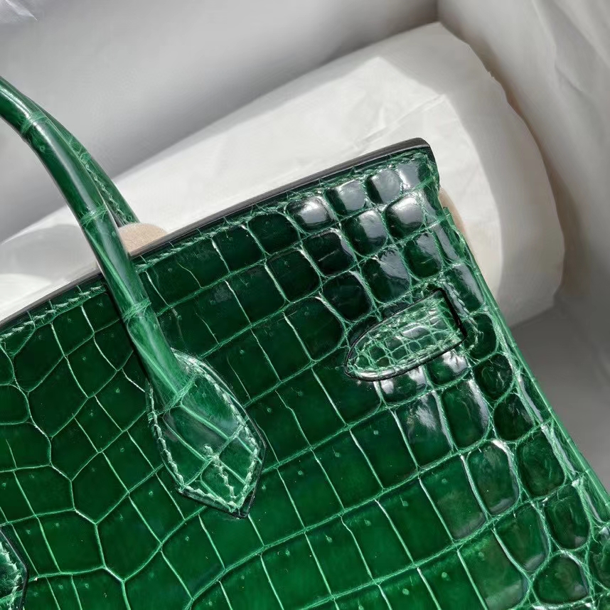 Hermès（爱马仕）Birkin 铂金包 Crocodile shiny 亮面鳄鱼 ck67 祖母绿 金扣 25cm 顶级手缝