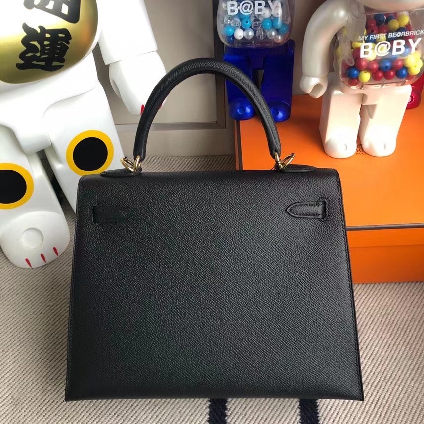 Hermès（爱马仕）Kelly 凯莉包 Epsom 原厂掌纹皮 ck89 黑色 Noir 金扣 25cm