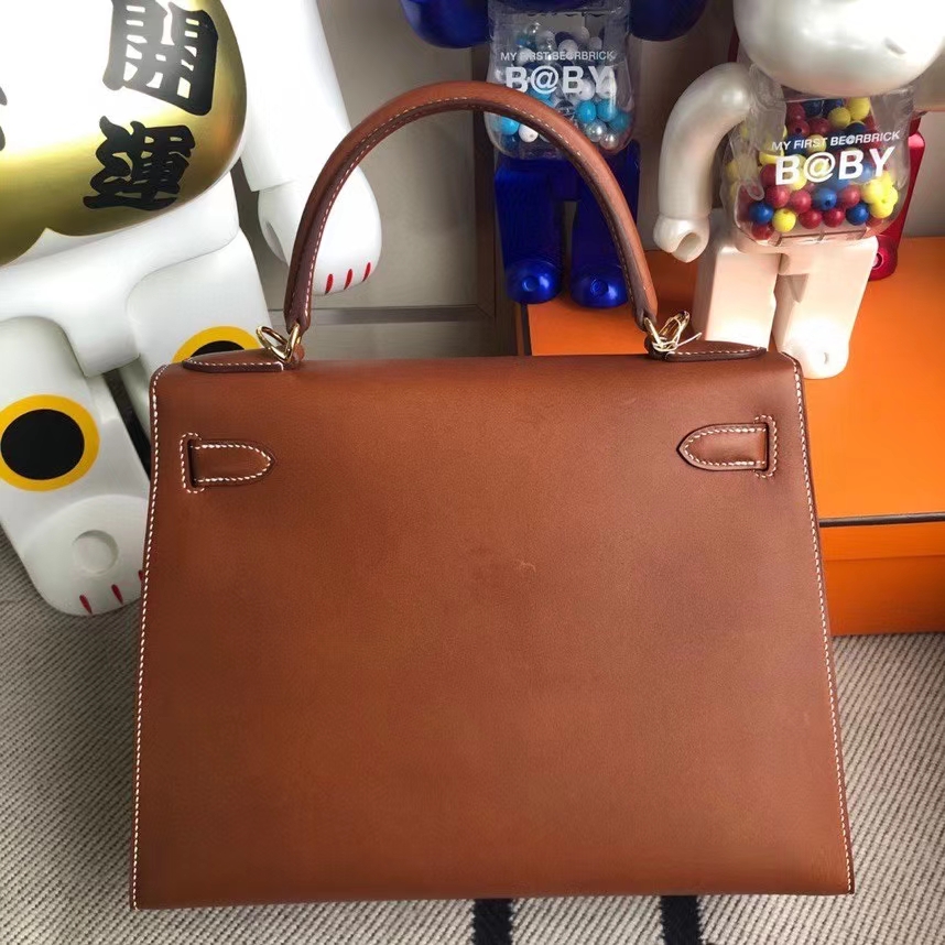 Hermès（爱马仕）Kelly 凯莉包 马鞍皮 金棕色 金扣 28cm 顶级手缝 现货