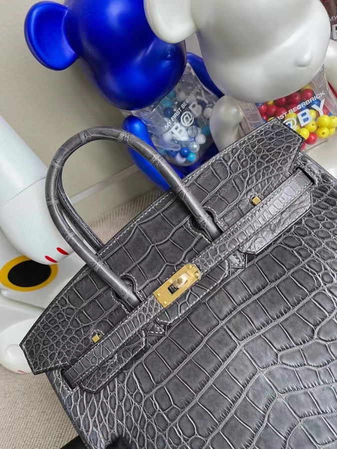 Hermès（爱马仕）Birkin 铂金包 Alligator matt 雾面鳄鱼 ck88 石墨灰 Graphite 金扣 25cm 顶级手缝