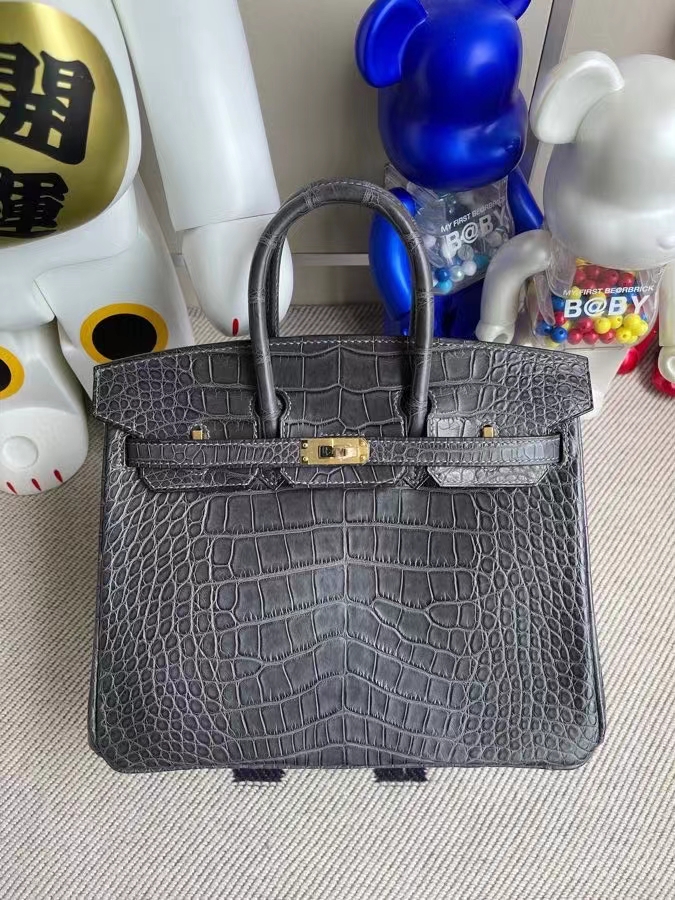 Hermès（爱马仕）Birkin 铂金包 Alligator matt 雾面鳄鱼 ck88 石墨灰 Graphite 金扣 25cm 顶级手缝