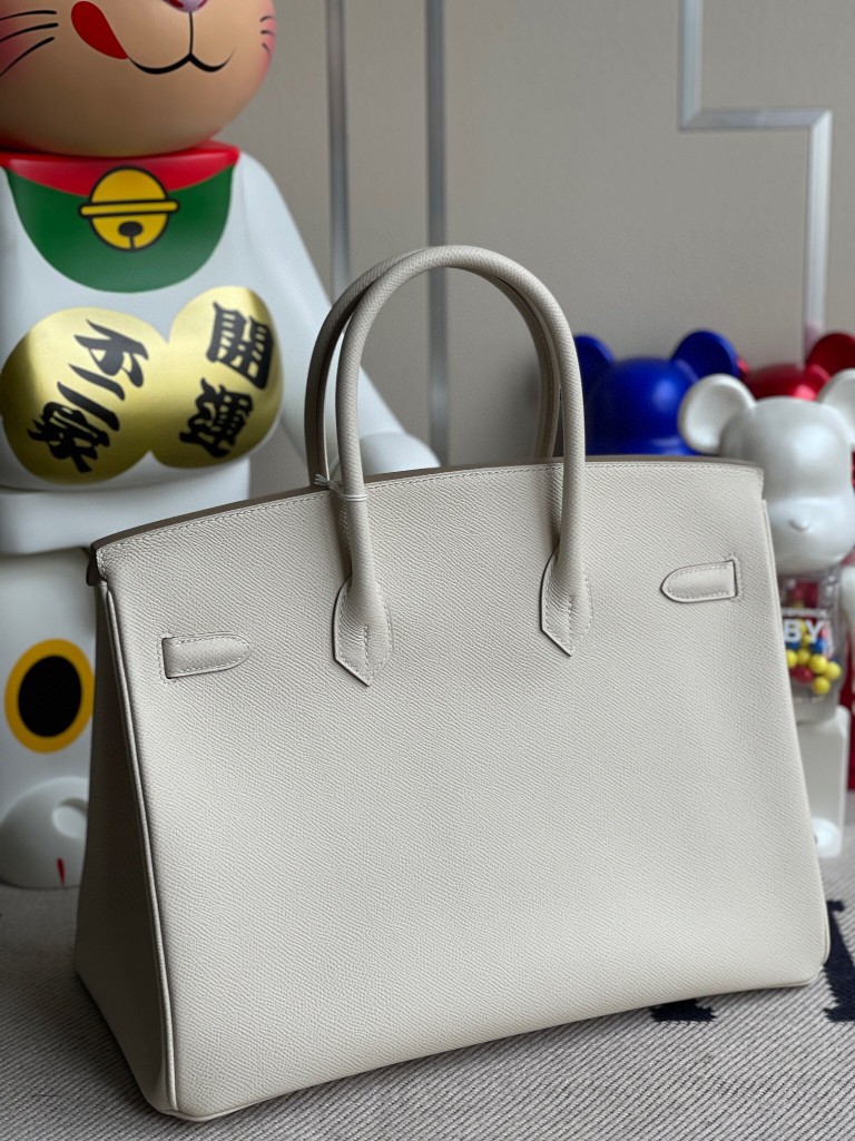 Hermès（爱马仕）Birkin 铂金包 Epsom 原厂掌纹皮 ck10 奶昔白 Craie 金扣 35cm 顶级手缝 定制