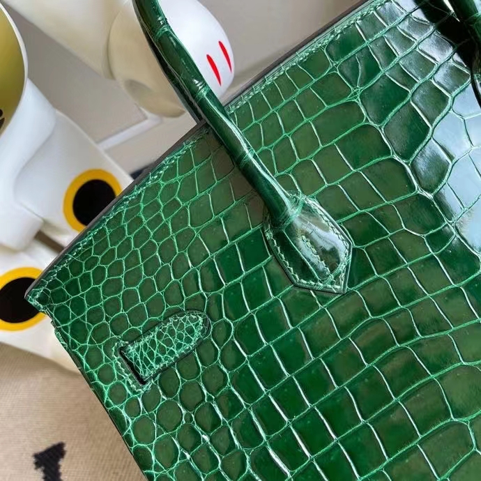 Hermès（爱马仕）Birkin 铂金包 Porosus shiny 亮面澳洲湾鳄 ck67 祖母绿 金扣 35cm 顶级手缝 定制