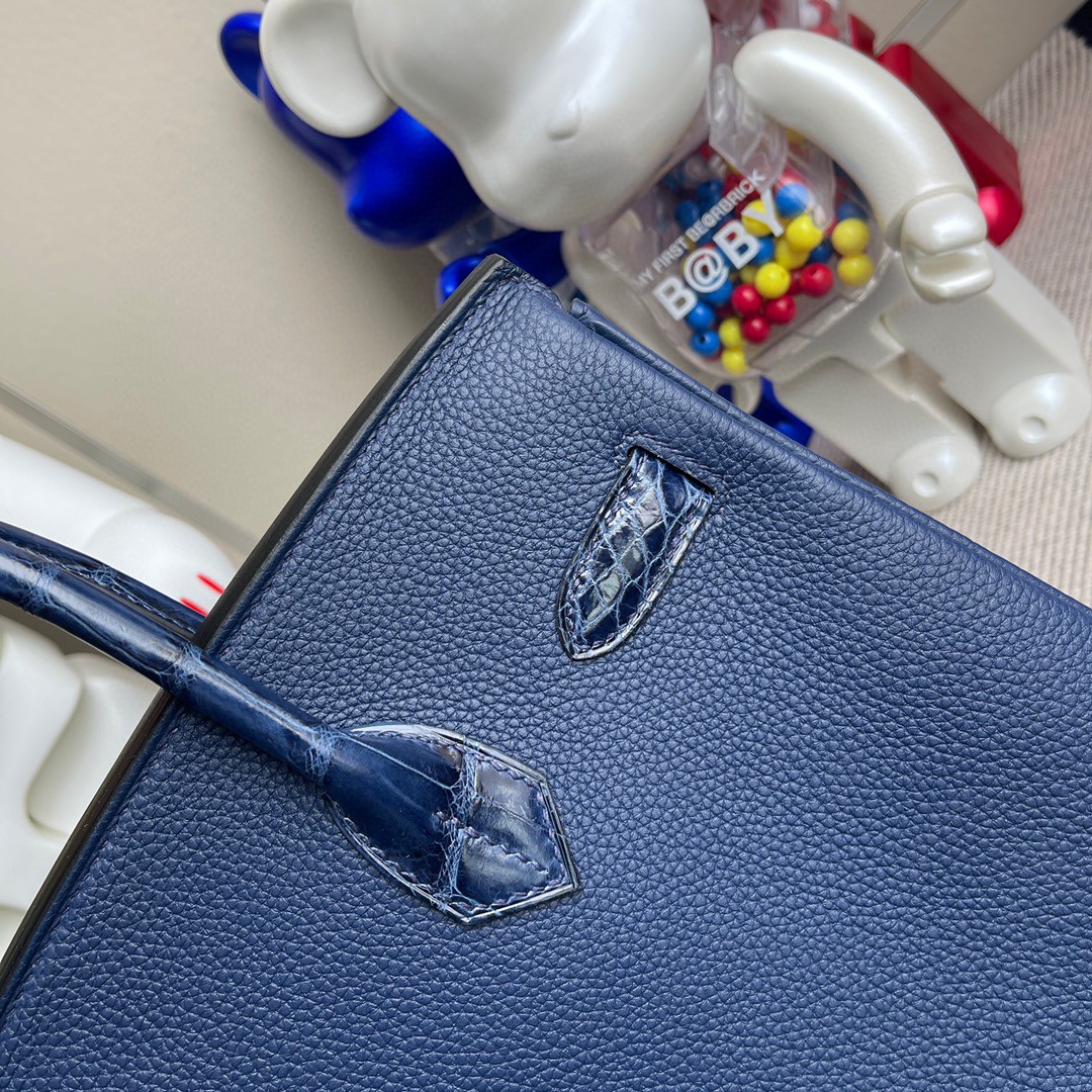 Hermès（爱马仕）Birkin 铂金包 Touch 系列 宝石蓝 拼鳄鱼皮 银扣 30cm 顶级手缝 定制