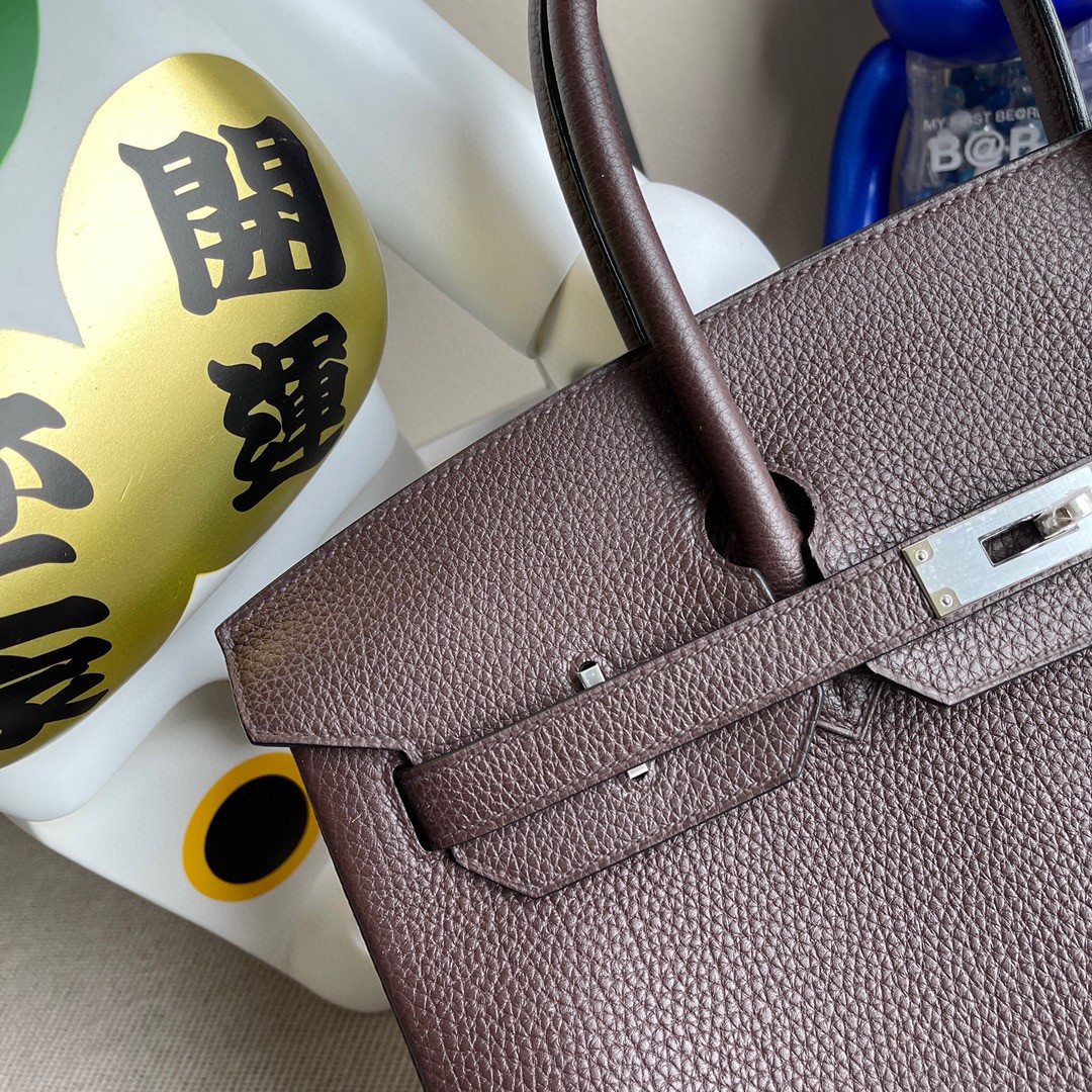 Hermès（爱马仕）Birkin 铂金包 原厂小牛皮 乌木色 银扣 35cm 顶级手缝 定制