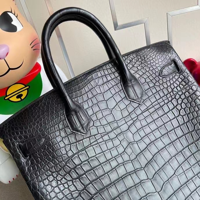 Hermès（爱马仕）Birkin 铂金包 HAC 雾面澳洲湾鳄 ck89 黑色 Noir 银扣 40cm 顶级手缝 难得大皮