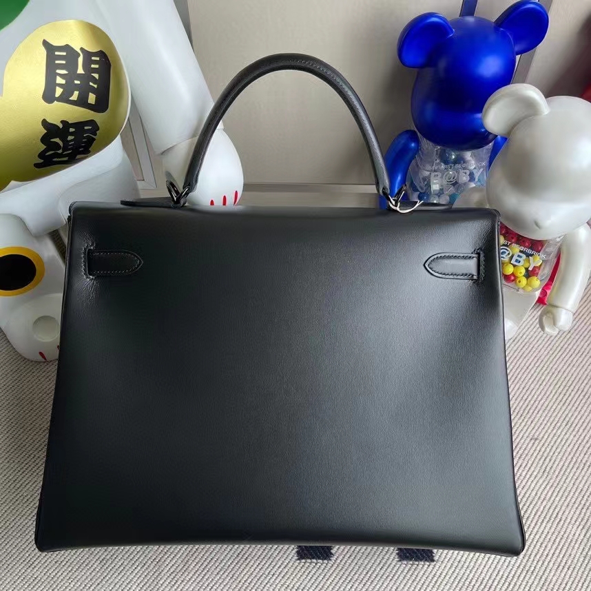 Hermès(爱马仕)Kelly 凯莉包 Boxcalf so black 黑色 黑扣 35cm 顶级手缝-拉尔森鳄鱼皮具定制 - 爱马仕包包官网 Hermès(爱马仕)Kelly 凯莉包 Boxcalf so black 黑色 黑扣 35cm 顶级手缝