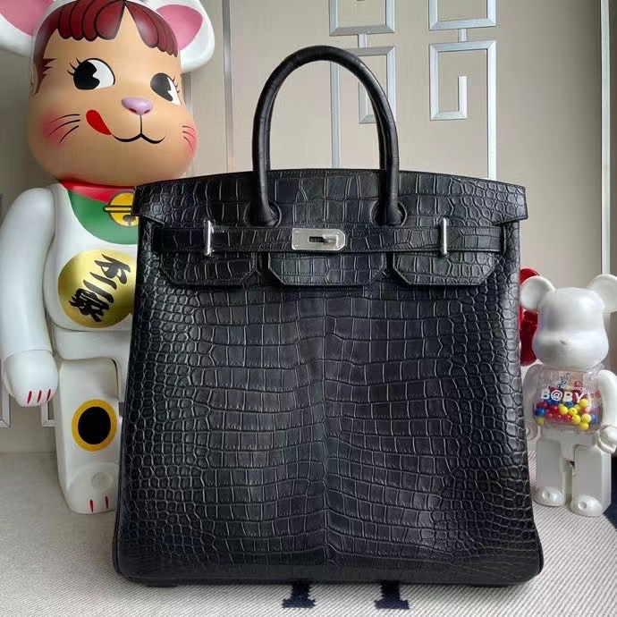 Hermès（爱马仕）Birkin 铂金包 HAC 雾面澳洲湾鳄 ck89 黑色 Noir 银扣 40cm 顶级手缝 难得大皮