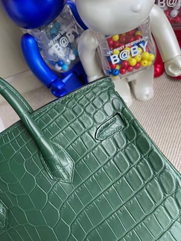 Hermès（爱马仕）Birkin 铂金包 Crocodile matt 雾面鳄鱼 翠绿色 金扣 25cm 顶级手缝