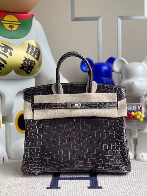 Hermès（爱马仕）Birkin 铂金包 Crocodile shiny 亮面鳄鱼 88 石墨灰 graphite 银扣 25cm