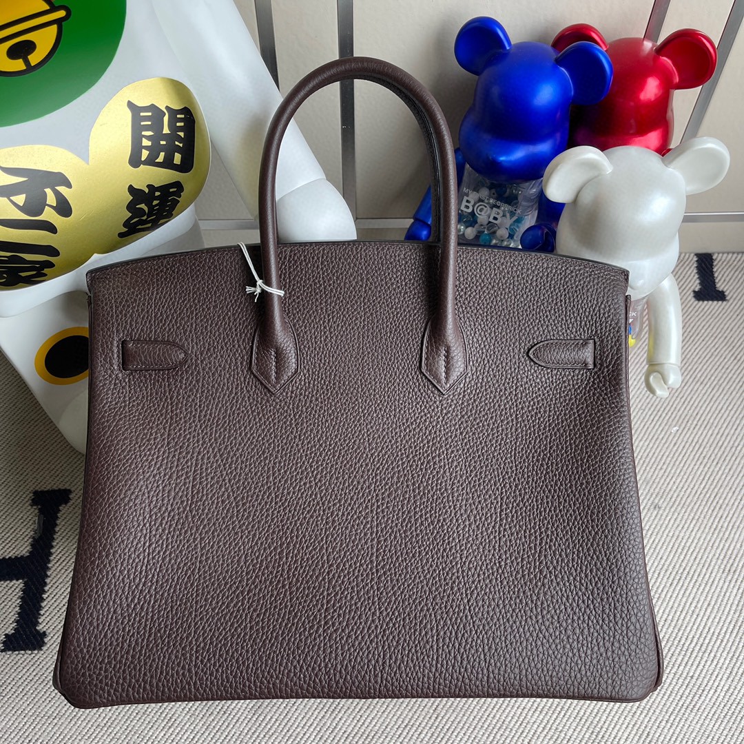 Hermès（爱马仕）Birkin 铂金包 原厂小牛皮 乌木色 银扣 35cm 顶级手缝 定制