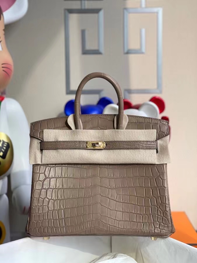 Hermès（爱马仕）Birkin 铂金包 crocodile matt 雾面鳄鱼 ck18 大象灰 etoupe 25cm 金扣 顶级手缝 定制