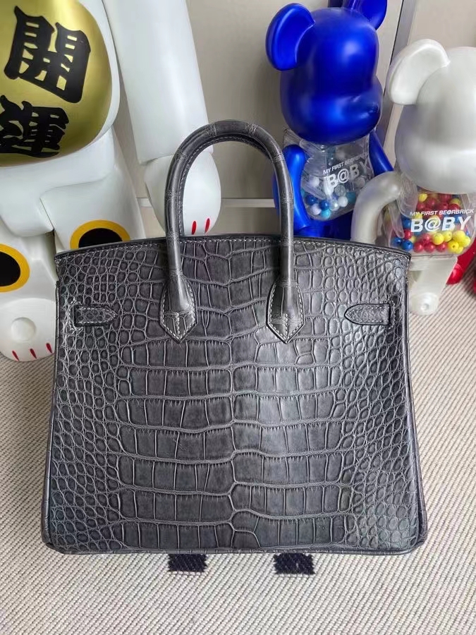 Hermès（爱马仕）Birkin 铂金包 Alligator matt 雾面鳄鱼 ck88 石墨灰 Graphite 金扣 25cm 顶级手缝