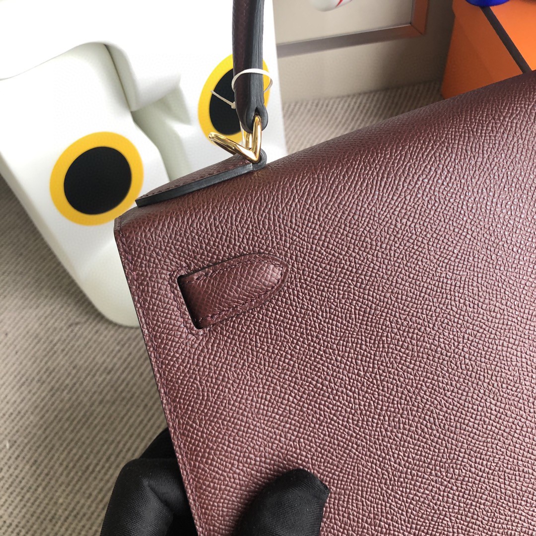 Hermès（爱马仕）Kelly 凯莉包 原厂掌纹皮 Epsom ck57 波尔多酒红 金扣 28cm 顶级手缝 现货