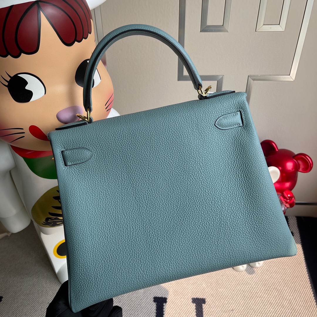 Hermès（爱马仕）Kelly 凯莉包 原厂小牛皮 7G 天青色 金扣 28cm 顶级手缝 现货