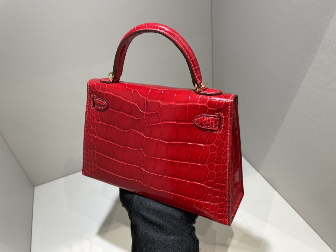 Hermès（爱马仕）Mini kelly ll Alligator  shiny 亮面鳄鱼ck95 法拉利红 Braise 金扣 顶级手缝 现货