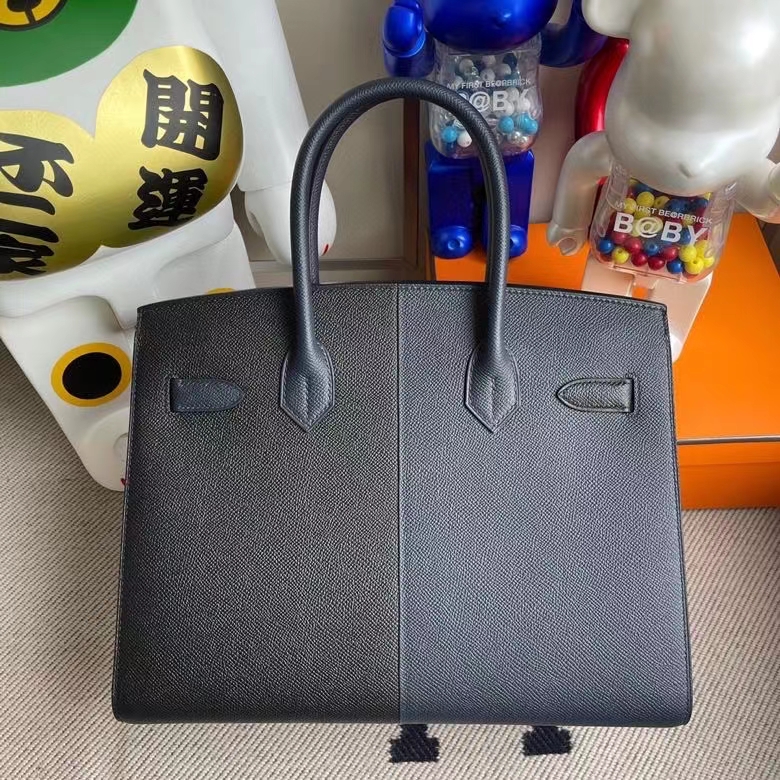 Hermès（爱马仕）Birkin 铂金包 Epsom 外缝 午夜蓝拼黑色内拼坦桑尼亚蓝 金扣 30cm 定制