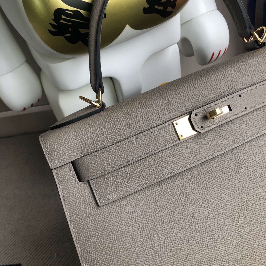 Hermès（爱马仕）Kelly 凯莉包 原厂掌纹皮 Epsom M8 沥青灰 金扣 28cm 顶级手缝 现货