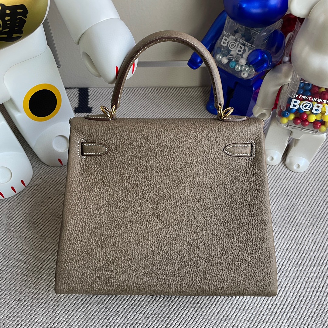 Hermès（爱马仕）Kelly 凯莉包 原厂小牛皮 togo ck18 大象灰 Etoupe 金扣 25cm 顶级手缝 现货