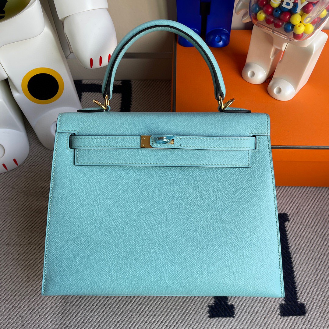 Hermès（爱马仕）Kelly 凯莉包 原厂掌纹皮 Epsom 3p 马卡龙蓝 金扣 25cm 顶级手缝 现货