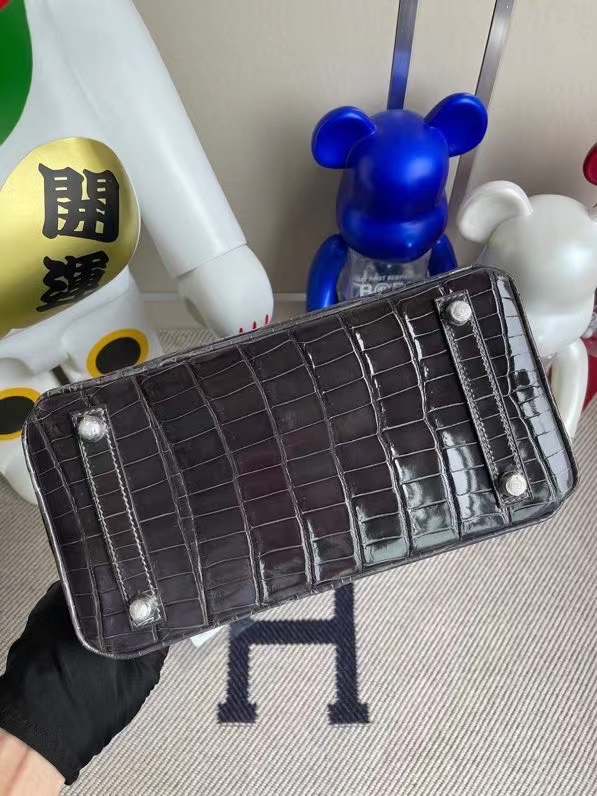 Hermès（爱马仕）Birkin 铂金包 Crocodile shiny 亮面鳄鱼 88 石墨灰 graphite 银扣 25cm