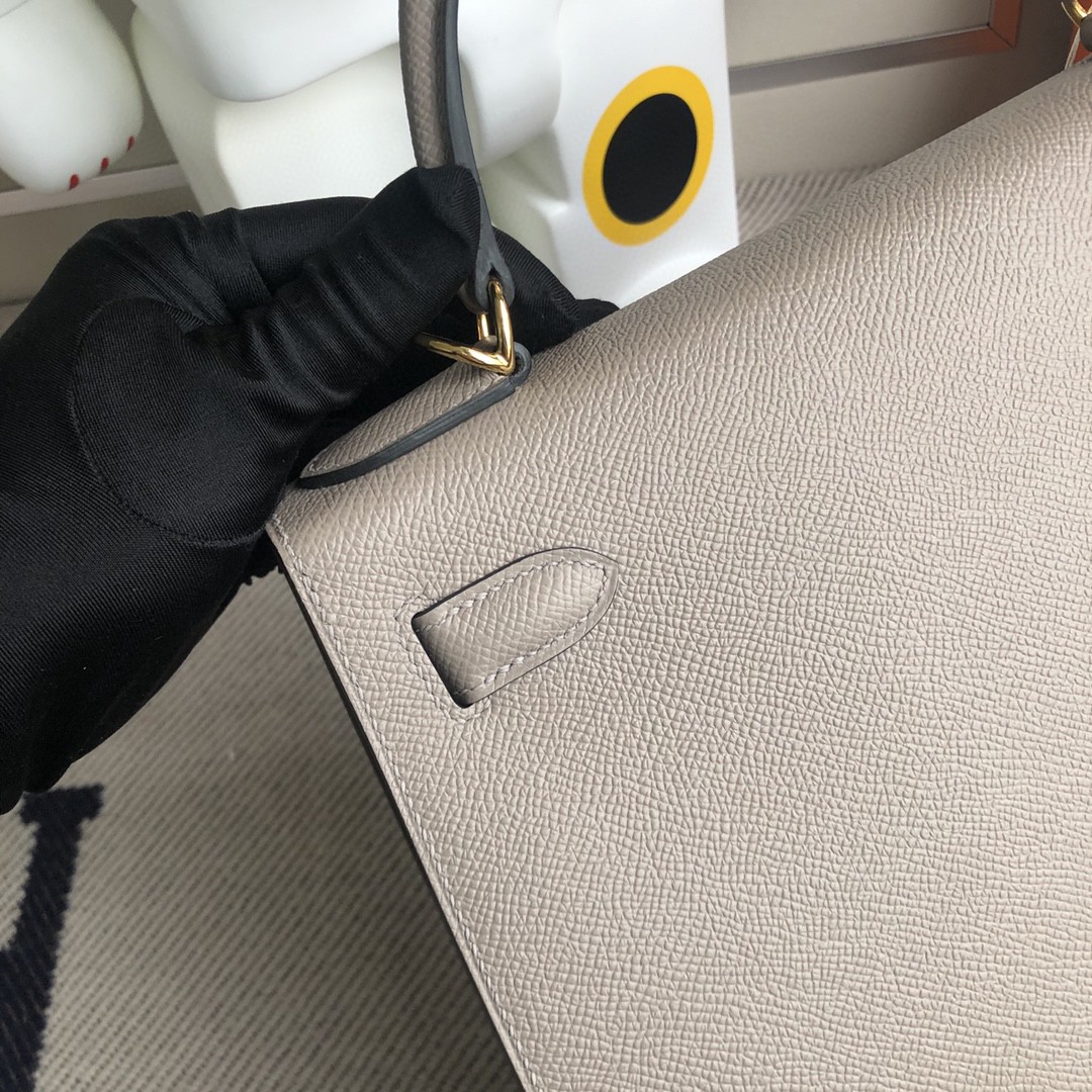 Hermès（爱马仕）Kelly 凯莉包 原厂掌纹皮 Epsom M8 沥青灰 金扣 28cm 顶级手缝 现货