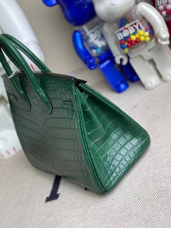 Hermès（爱马仕）Birkin 铂金包 Crocodile matt 雾面鳄鱼 翠绿色 金扣 25cm 顶级手缝