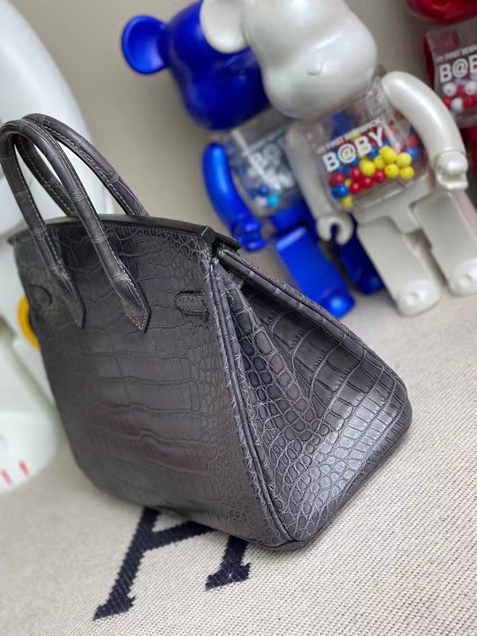 Hermès（爱马仕）Birkin 铂金包 Alligator matt 雾面鳄鱼 ck88 石墨灰 Graphite 金扣 25cm 顶级手缝