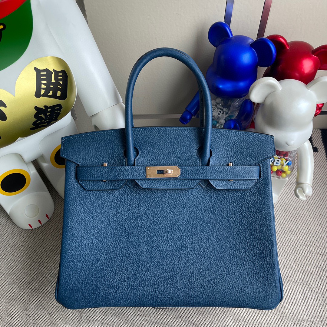 Hermès（爱马仕）Birkin 铂金包 原厂小牛皮 togo 深邃蓝 deep blue 玫瑰金 30cm