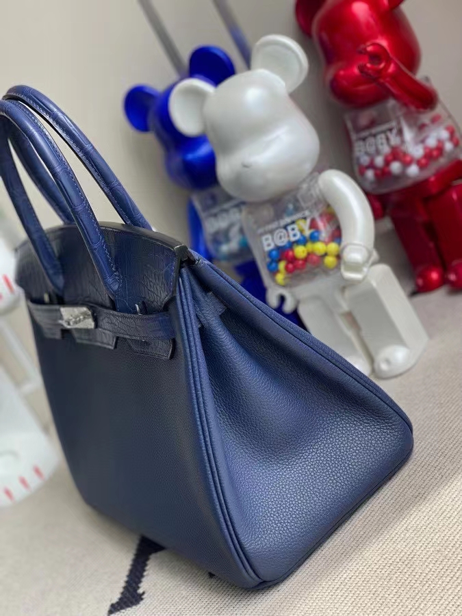 Hermès（爱马仕）Birkin 铂金包 Touch系列 宝石蓝 雾面方块鳄鱼 银扣 30cm 顶级手缝 定制