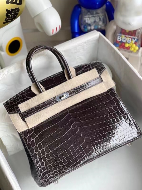 Hermès（爱马仕）Birkin 铂金包 Crocodile shiny 亮面鳄鱼 88 石墨灰 graphite 银扣 25cm