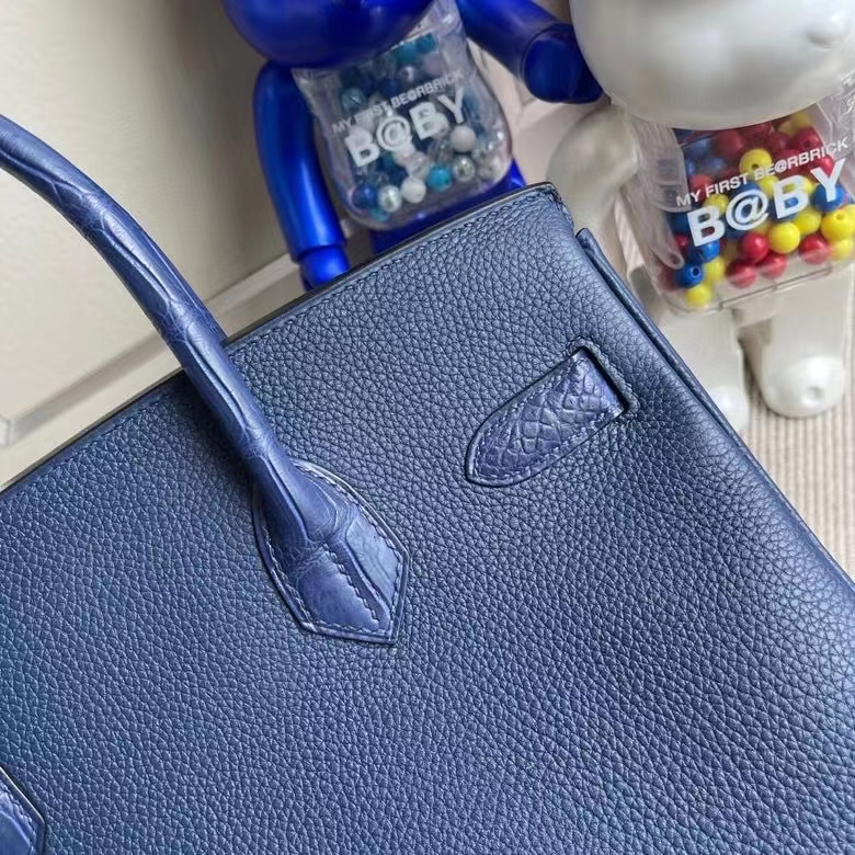 Hermès（爱马仕）Birkin 铂金包 Touch系列 宝石蓝 雾面方块鳄鱼 银扣 30cm 顶级手缝 定制