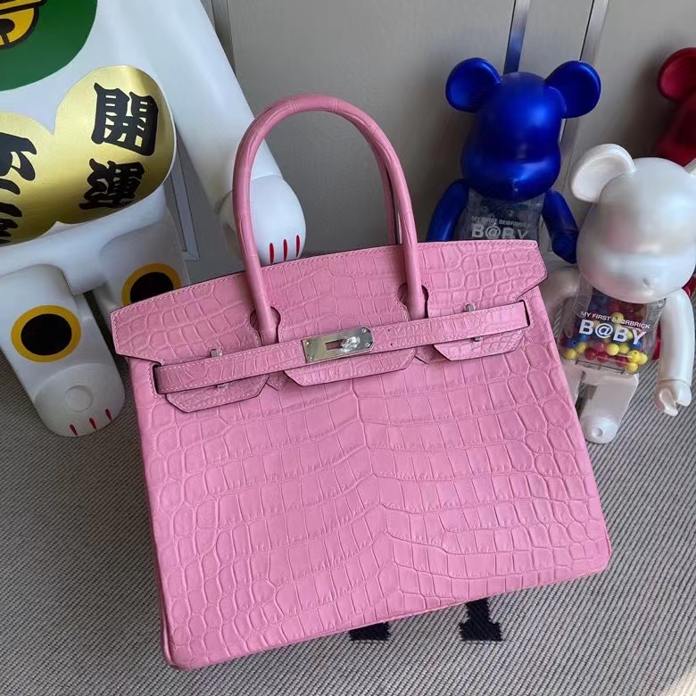 Hermès（爱马仕）Birkin 铂金包 Crocodile matt 雾面鳄鱼 5p 樱花粉 30cm 银扣 顶级手缝