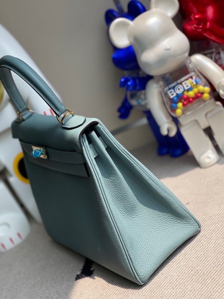 Hermès（爱马仕）Kelly 凯莉包 原厂小牛皮 7G 天青色 金扣 28cm 顶级手缝 现货