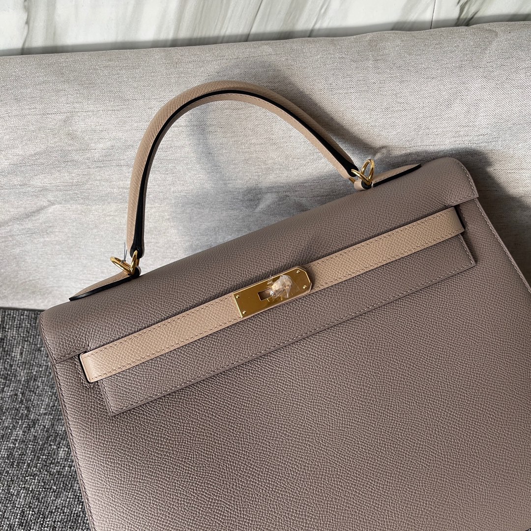 Hermès(爱马仕)Kelly 凯莉包 Epsom 原厂掌纹皮 M8 沥青灰 风衣灰 32cm 金扣 马蹄印 顶级手缝-拉尔森鳄鱼皮具定制 - 爱马仕包包官网 Hermès(爱马仕)Kelly 凯莉包 Epsom 原厂掌纹皮 M8 沥青灰 风衣灰 32cm 金扣 马蹄印 顶级手缝