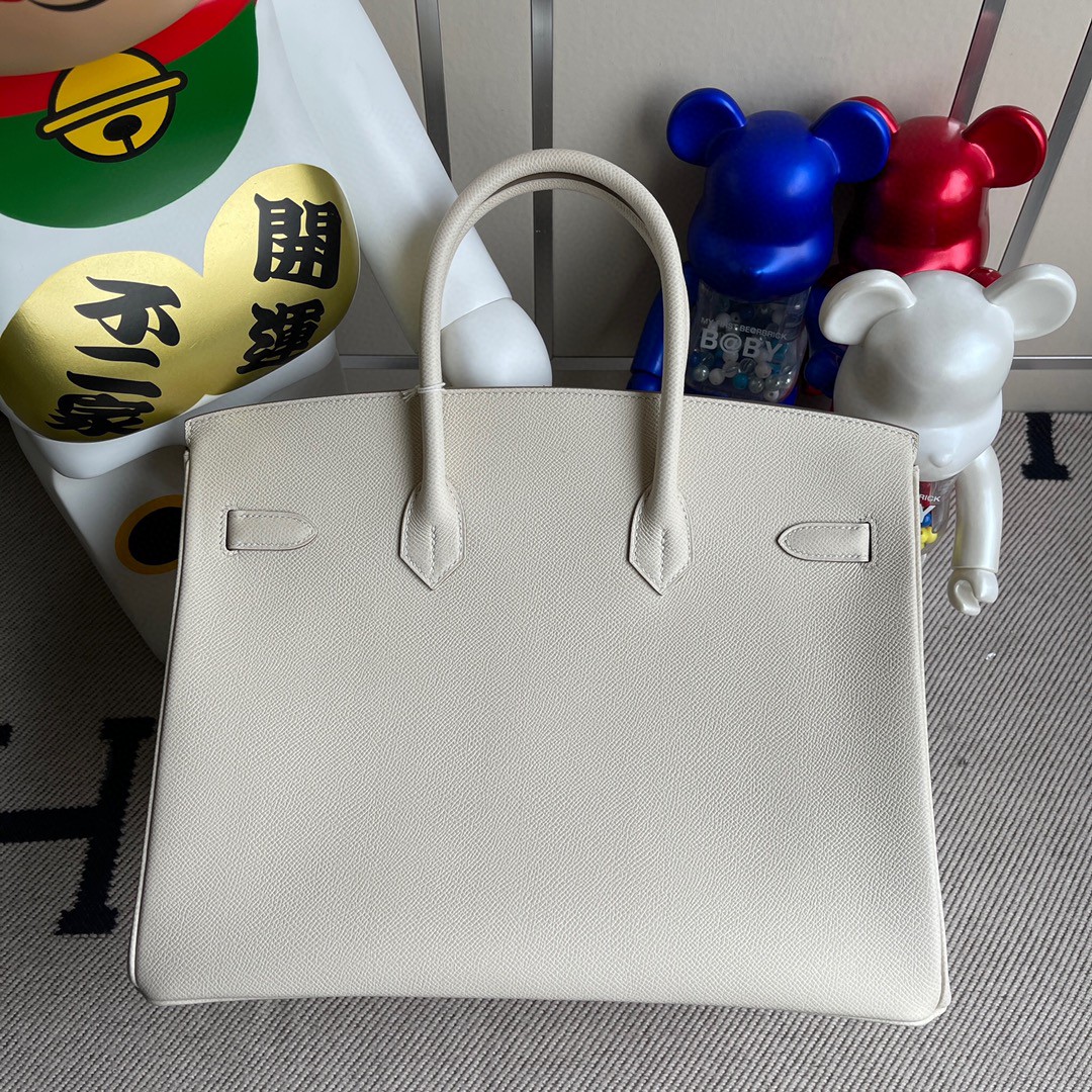 Hermès（爱马仕）Birkin 铂金包 Epsom 原厂掌纹皮 ck10 奶昔白 Craie 金扣 35cm 顶级手缝 定制