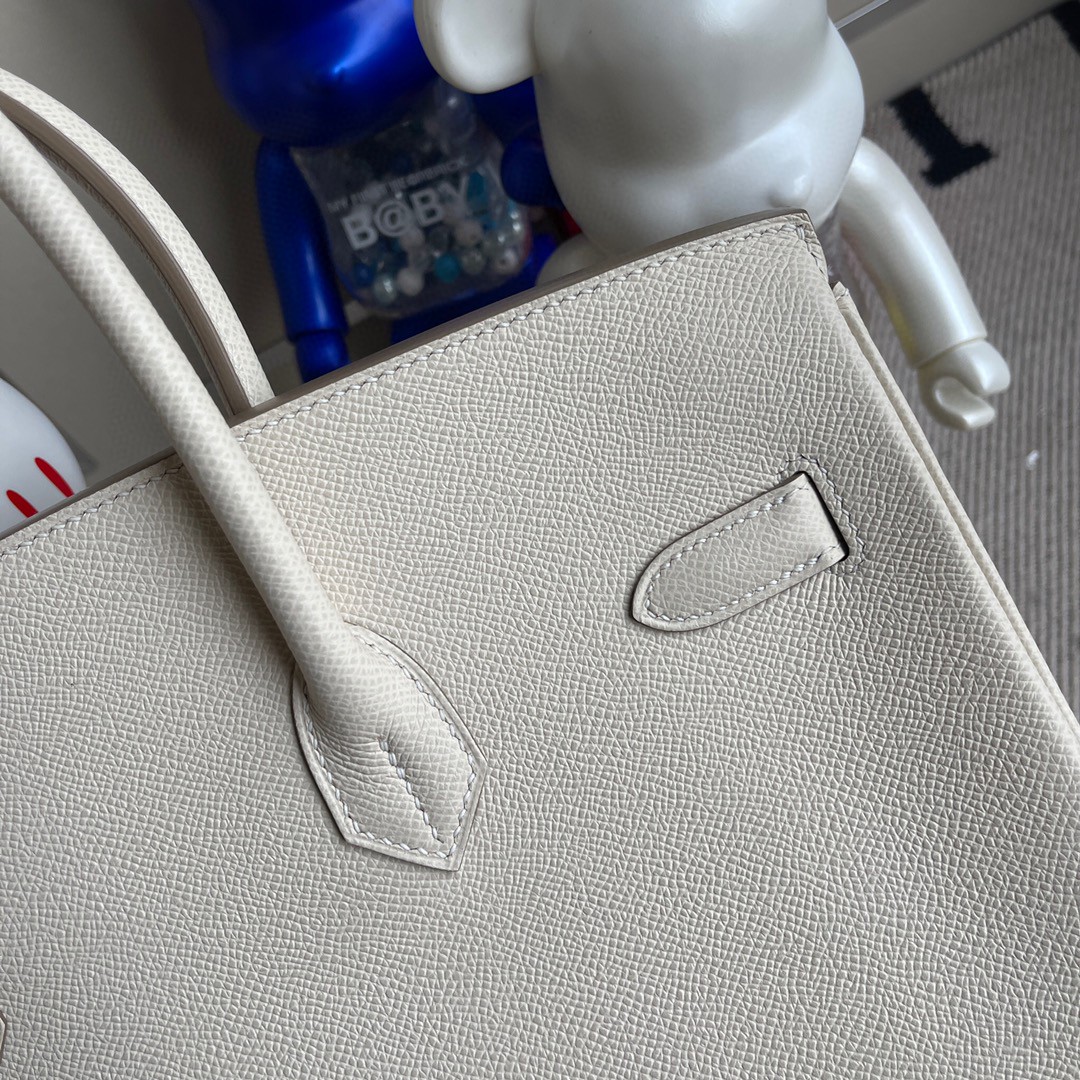 Hermès（爱马仕）Birkin 铂金包 Epsom 原厂掌纹皮 ck10 奶昔白 Craie 金扣 35cm 顶级手缝 定制