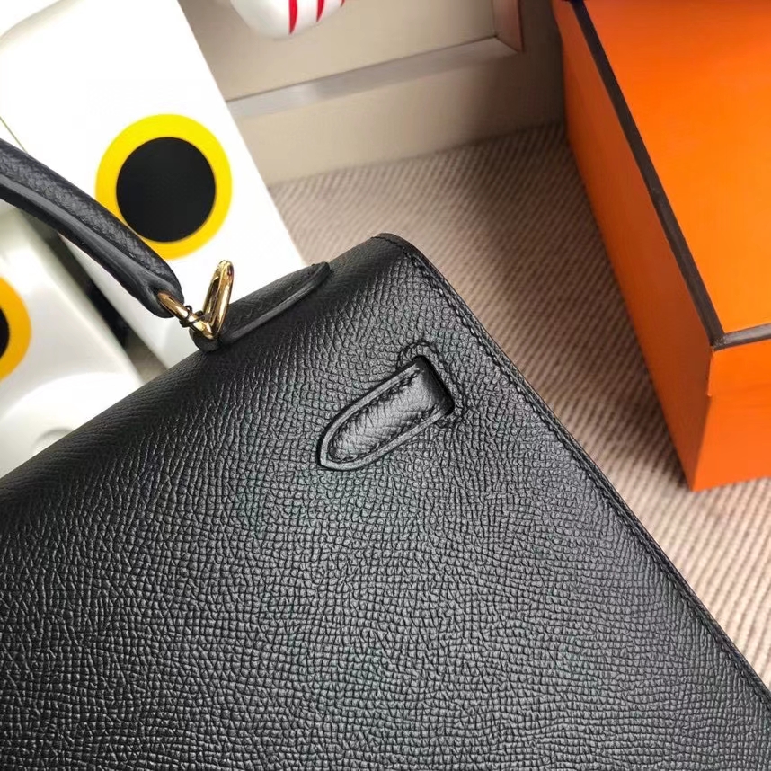Hermès（爱马仕）Kelly 凯莉包 Epsom 原厂掌纹皮 ck89 黑色 Noir 金扣 25cm